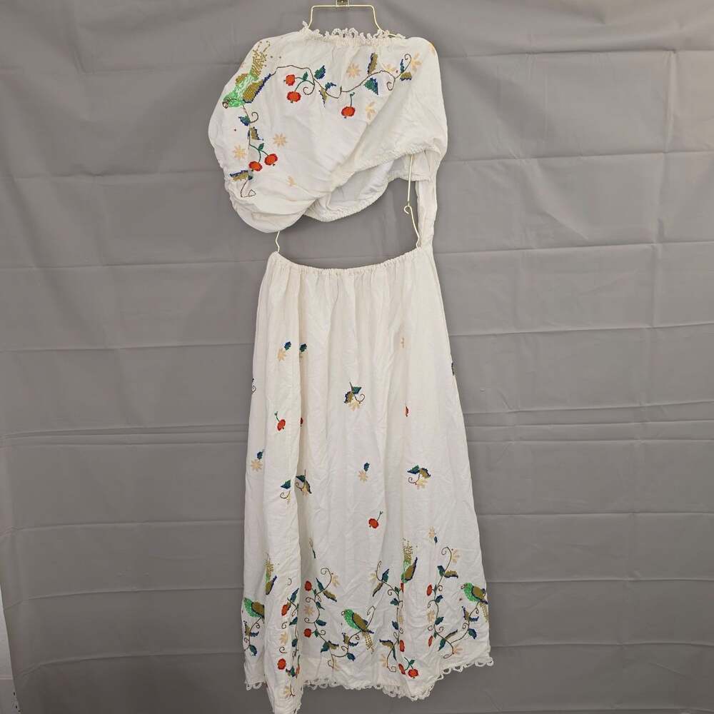 Farm Rio Dress Large Pitanga Embroidery One Shoulder Cut Out Maxi Boho Romantic